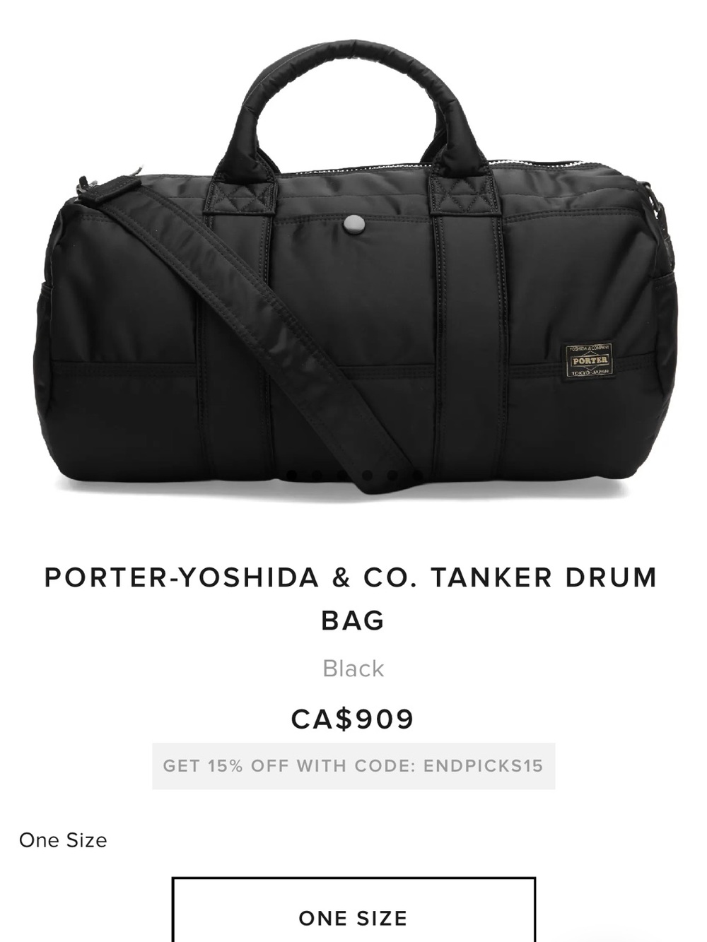 Porter-Yoshida & Co. Black Tanker Duffel Bag
